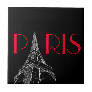 Eiffel Tower Paris Travel Black White Red Pop Art Ceramic Tile