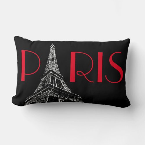 Eiffel Tower Paris Travel Black White Red Pop Art Lumbar Pillow