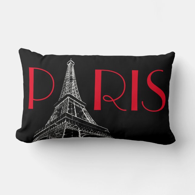 Eiffel Tower Paris Travel Black White Red Pop Art Lumbar Pillow (Front)