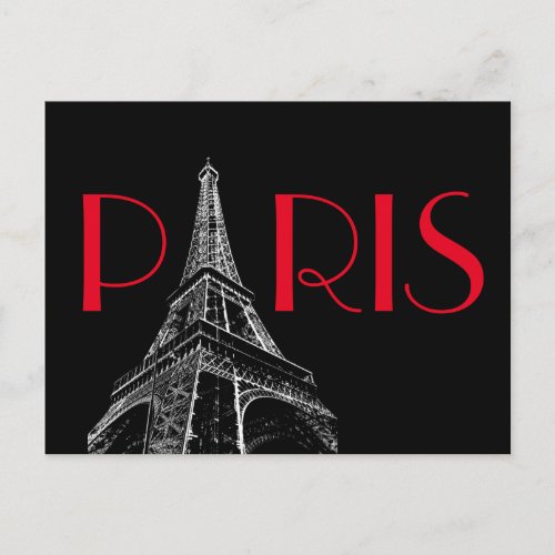 Eiffel Tower Paris Travel Black White Red Pop Art Postcard