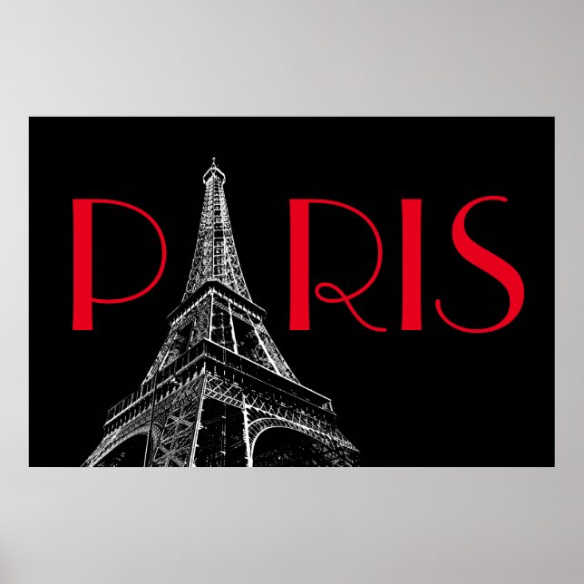 Eiffel Tower Paris Travel Black White Red Pop Art Poster (Front)
