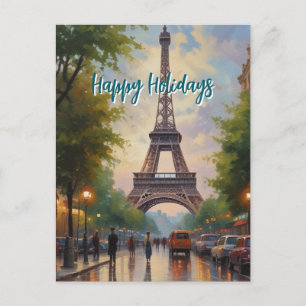 Eiffel Tower Paris Travel Vintage Retro Art Holiday Postcard