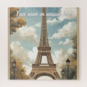 Eiffel Tower Paris Travel Vintage Retro Art Name Jigsaw Puzzle