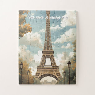 Eiffel Tower Paris Travel Vintage Retro Art Name Jigsaw Puzzle