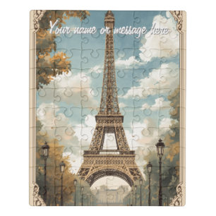 Eiffel Tower Paris Travel Vintage Retro Art Name Jigsaw Puzzle