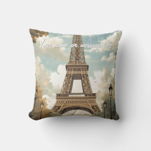 Eiffel Tower Paris Travel Vintage Retro Art Name Throw Pillow