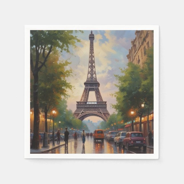Eiffel Tower Paris Travel Vintage Retro Art Napkins (Front)