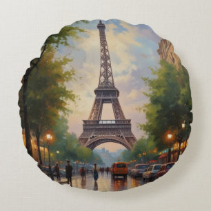 Eiffel Tower Paris Travel Vintage Retro Art Round Pillow