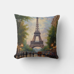 Eiffel Tower Paris Travel Vintage Retro Art Throw Pillow