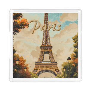 Eiffel Tower Paris Travel Vintage Style Retro Art Acrylic Tray