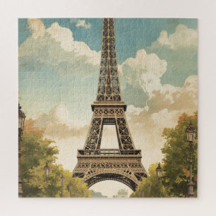 Eiffel Tower Paris Travel Vintage Style Retro Art Jigsaw Puzzle