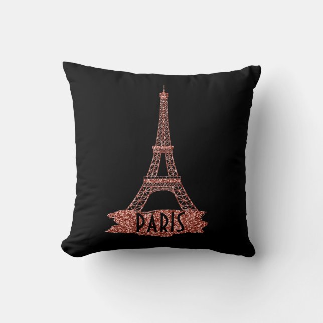 Eiffel Tower Paris Trendy Rose Gold Glitter Girly Throw Pillow (Front)