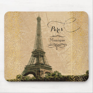 Eiffel Tower Paris Vintage Map Monogram Name Mouse Pad