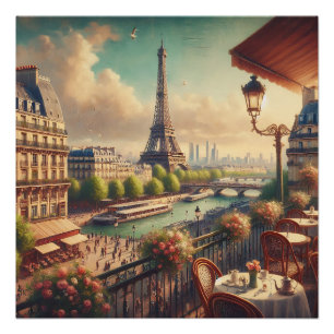 Eiffel Tower Paris Vintage Oil Painting Poster