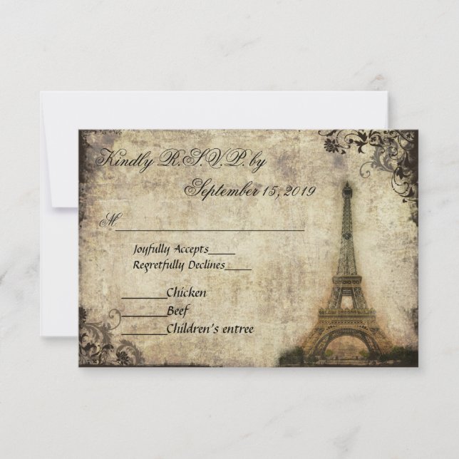 Eiffel Tower Paris Vintage Wedding RSVP (Front)