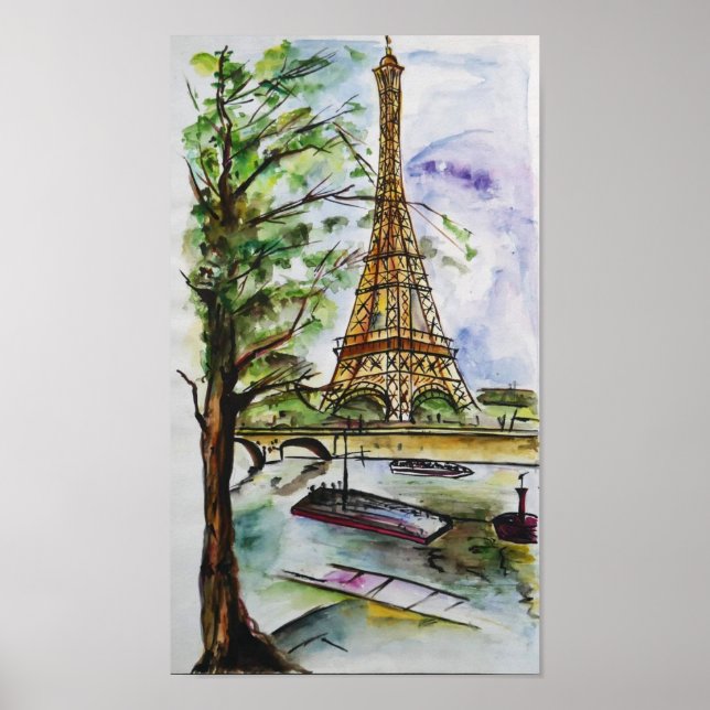 Eiffel Tower Paris Watercolor – River View Poster (Front)