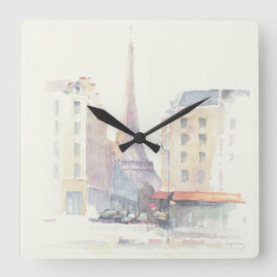 Eiffel Tower Paris Watercolor Square Wall Clock