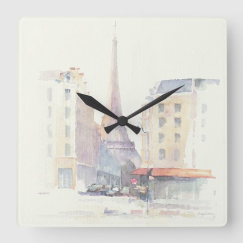 Eiffel Tower  Paris Watercolor Square Wall Clock