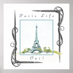 Eiffel Tower Paris Watercolor Victorian Border Poster