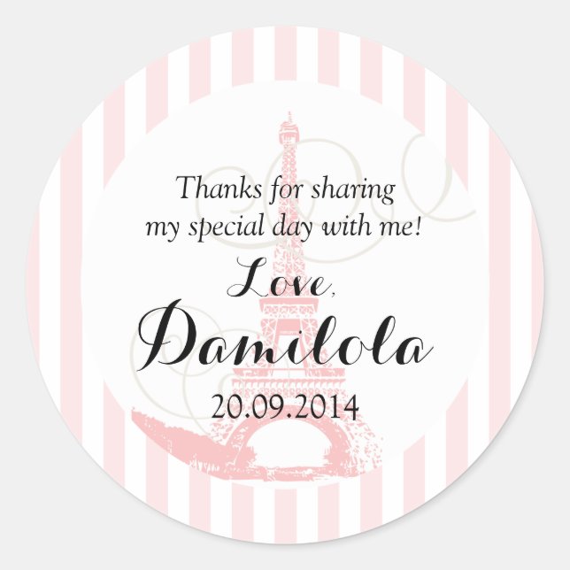 Eiffel Tower Paris Wedding Classic Round Sticker (Front)