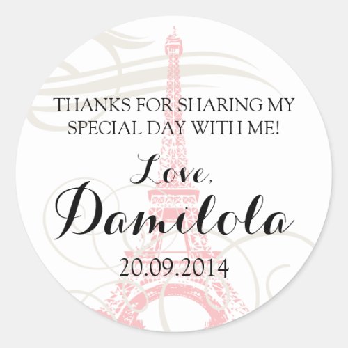 Eiffel Tower Paris Wedding Classic Round Sticker