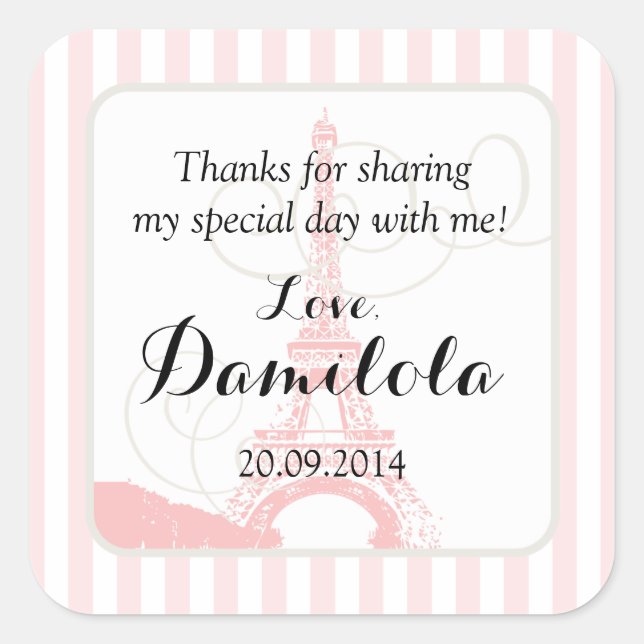 Eiffel Tower Paris Wedding Square Sticker (Front)
