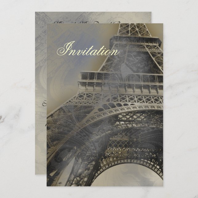 Eiffel tower Parisian french  wedding invitation (Front/Back)