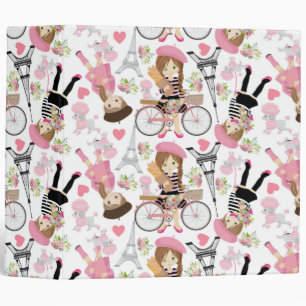 Eiffel Tower Parisian Girl Paris Flower Pink Heart 3 Ring Binder