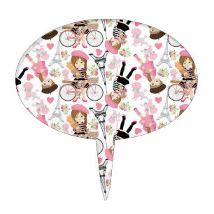 Eiffel Tower Parisian Girl Paris Flower Pink Heart Cake Topper