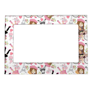 Eiffel Tower Parisian Girl Paris Flower Pink Heart Magnetic Frame