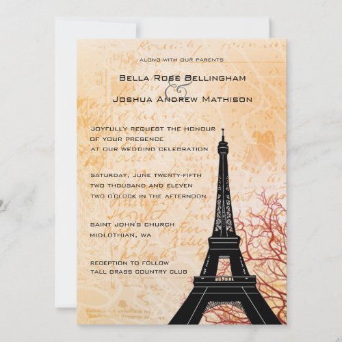Eiffel Tower Peach Wedding Invitation
