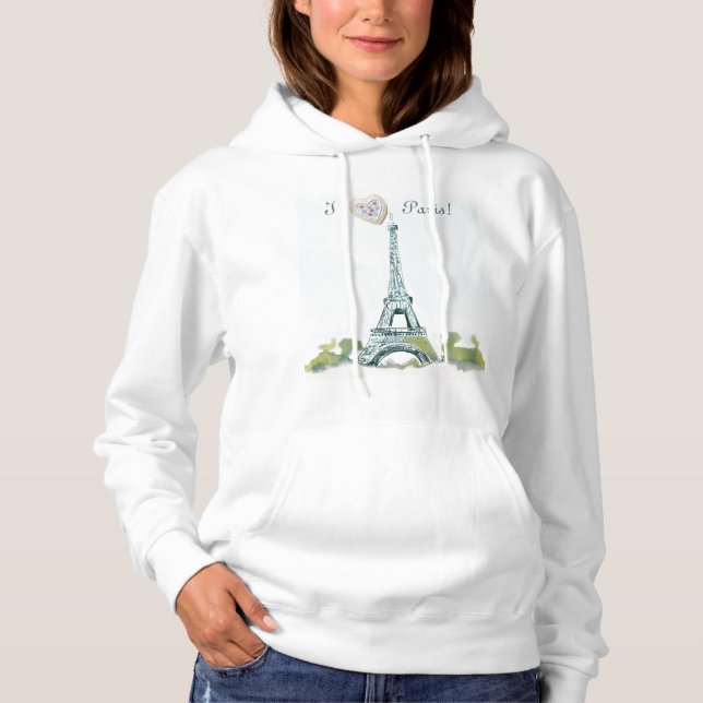 Eiffel Tower Pen and Ink Sketch | I heart Paris Hoodie (Front)