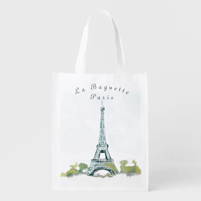 zoom punt overal Eiffel Tower Pen and Ink Sketch |La Baguette Paris Grocery Bag | Zazzle.com