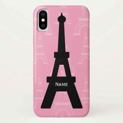 Eiffel Tower Personalized Name Pink and Black iPhone X Case
