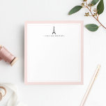 Eiffel Tower Personalized Notepad<br><div class="desc">Add a touch of Paris style to your desk! Simple and chic,  our personalized memo notepad features your name or monogram topped by a small,  hand drawn Eiffel tower silhouette illustration in black. A thin border of pastel blush pink adds a soft pop of color.</div>