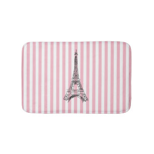 Eiffel Tower Pink and White Stripe Bath Mat