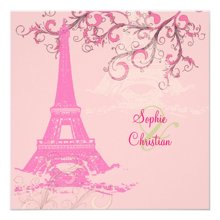Eiffel Tower/pink/chocolate Wedding Invitations