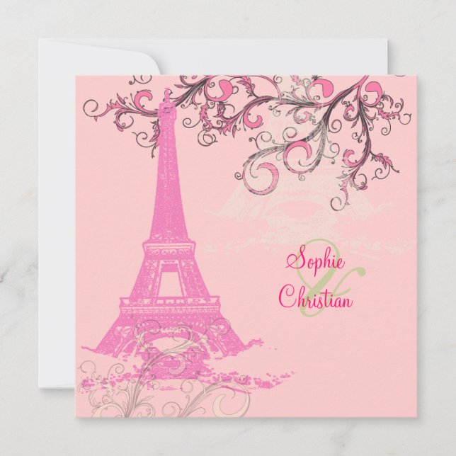 Eiffel Tower/pink/chocolate Wedding Invitations (Front)