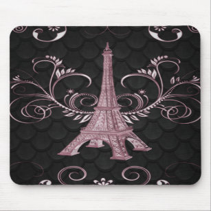 Eiffel Tower Pink Floral Swirl Mouse Pad