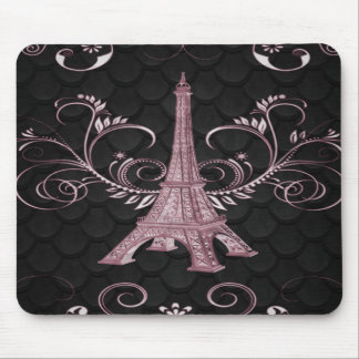 Eiffel Tower Pink Floral Swirl Mouse Pad