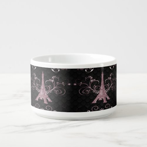 Eiffel Tower Pink Floral Swirls Bowl