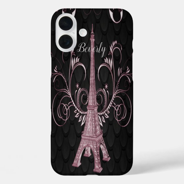Eiffel Tower Pink Floral Swirls iPhone Case (Back)