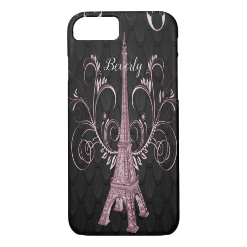 Eiffel Tower Pink Floral Swirls iPhone Case