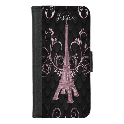 Eiffel Tower Pink Floral Swirls iPhone Wallet