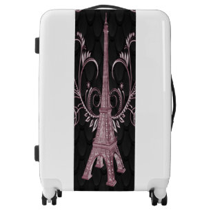 Eiffel Tower Pink Floral Swirls Suitcase