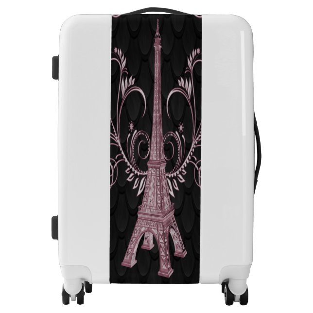 Eiffel Tower Pink Floral Swirls Suitcase (Front)