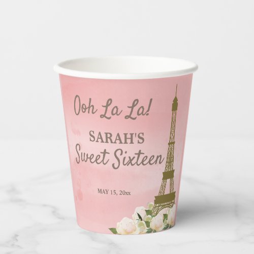 Eiffel Tower Pink Gold Sweet 16 Paper Cups