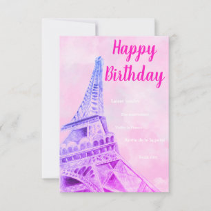 Eiffel Tower Pink Happy Birthday Card