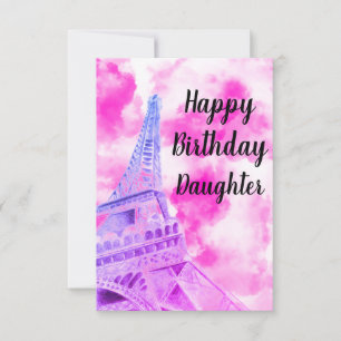 Eiffel Tower Pink Happy Birthday Post Card