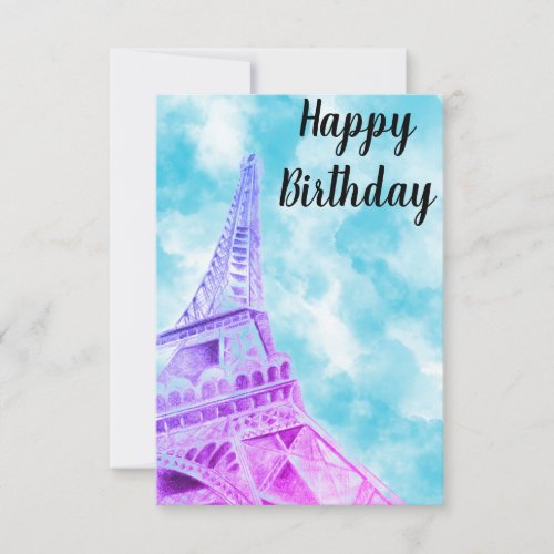 Eiffel Tower Pink Happy Birthday Post Card